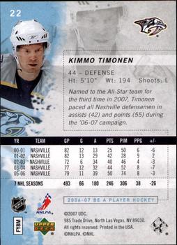 2006-07 Be A Player #22 Kimmo Timonen Back