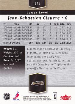 2006-07 Flair Showcase #171 Jean-Sebastien Giguere Back
