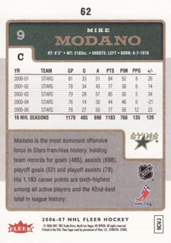 2006-07 Fleer #62 Mike Modano Back