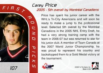 2006-07 In The Game Between The Pipes #107 Carey Price Back