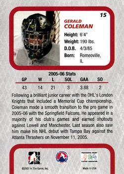 2006-07 In The Game Between The Pipes #15 Gerald Coleman Back