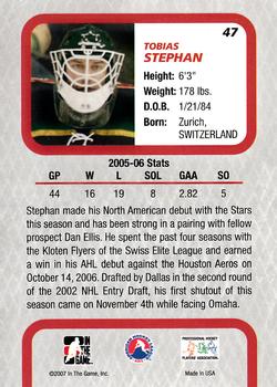 2006-07 In The Game Between The Pipes #47 Tobias Stephan Back
