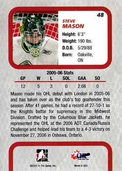2006-07 In The Game Between The Pipes #48 Steve Mason Back