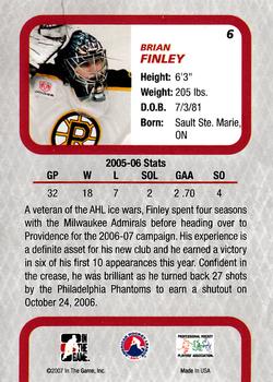 2006-07 In The Game Between The Pipes #6 Brian Finley Back