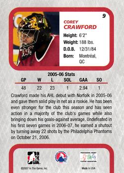 2006-07 In The Game Between The Pipes #9 Corey Crawford Back