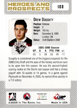 2006-07 In The Game Heroes and Prospects #108 Drew Doughty Back