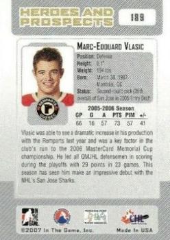 2006-07 In The Game Heroes and Prospects #189 Marc-Edouard Vlasic Back