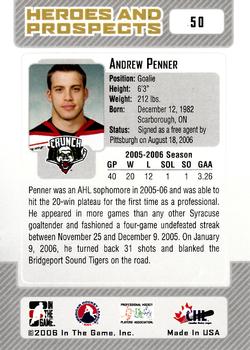 2006-07 In The Game Heroes and Prospects #50 Andrew Penner Back