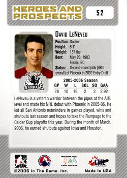 2006-07 In The Game Heroes and Prospects #52 David LeNeveu Back