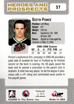2006-07 In The Game Heroes and Prospects #57 Dustin Penner Back