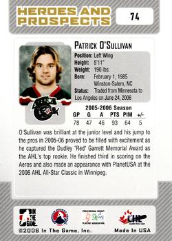 2006-07 In The Game Heroes and Prospects #74 Patrick O'Sullivan Back