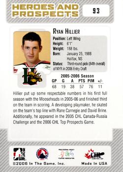 2006-07 In The Game Heroes and Prospects #93 Ryan Hillier Back