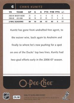 2006-07 O-Pee-Chee #6 Chris Kunitz Back