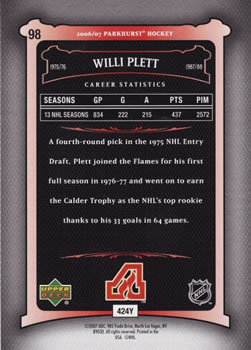 2006-07 Parkhurst #98 Willi Plett Back