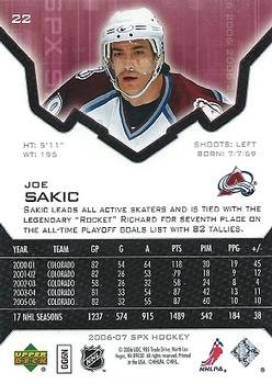 2006-07 SPx #22 Joe Sakic Back
