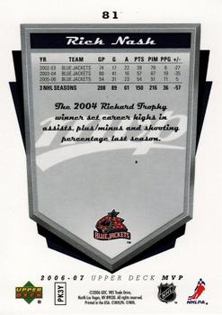 2006-07 Upper Deck MVP #81 Rick Nash Back