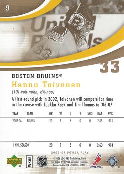 2006-07 Upper Deck Power Play #9 Hannu Toivonen Back
