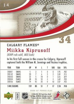 2006-07 Upper Deck Power Play #14 Miikka Kiprusoff Back