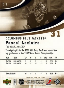 2006-07 Upper Deck Power Play #31 Pascal Leclaire Back
