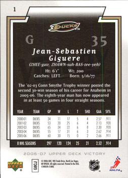 2006-07 Upper Deck Victory #1 Jean-Sebastien Giguere Back
