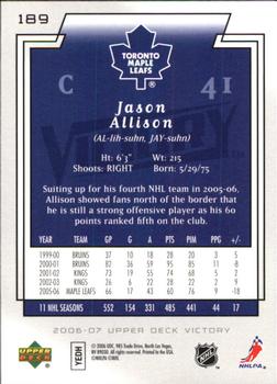 2006-07 Upper Deck Victory #189 Jason Allison Back