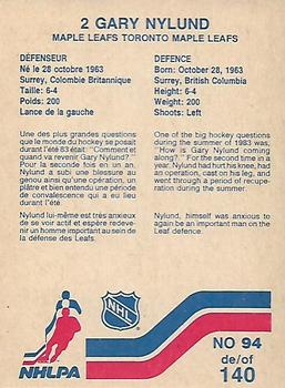 1983-84 Vachon #94 Gary Nylund Back