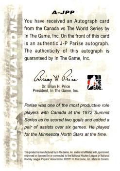 2011-12 In The Game Canada vs. The World #A-JPP J.P. Parise Back