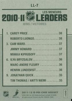 2011-12 O-Pee-Chee - League Leaders #LL-7 Roberto Luongo / Carey Price / Cam Ward Back
