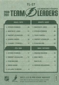 2011-12 O-Pee-Chee - Team Leaders #TL-27 Steven Stamkos / Martin St. Louis / Dwayne Roloson Back