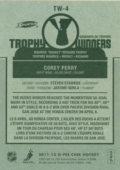2011-12 O-Pee-Chee - Trophy Winners #TW-4 Corey Perry Back