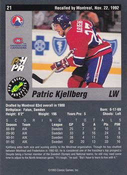 1993 Classic Pro Prospects #21 Patric Kjellberg Back