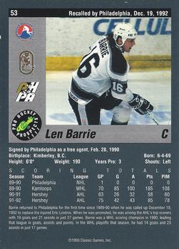 1993 Classic Pro Prospects #53 Len Barrie Back