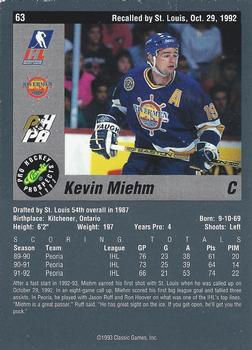 1993 Classic Pro Prospects #63 Kevin Miehm Back