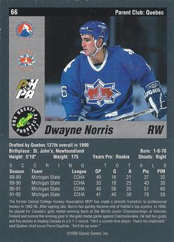 1993 Classic Pro Prospects #66 Dwayne Norris Back