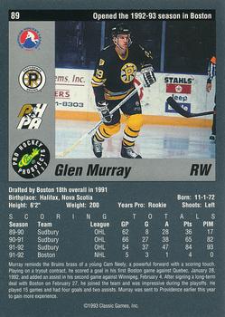 1993 Classic Pro Prospects #89 Glen Murray Back