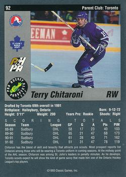 1993 Classic Pro Prospects #92 Terry Chitaroni Back
