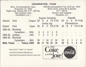1965-66 Coca-Cola NHL Players #NNO Yvan Cournoyer Back
