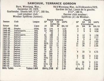 1965-66 Coca-Cola NHL Players #NNO Terry Sawchuk Back