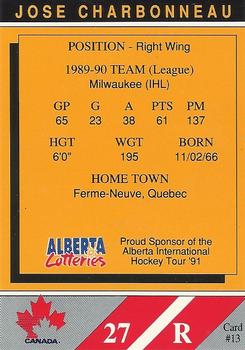 1990-91 Alberta Lotteries Team Canada #13 Jose Charbonneau Back