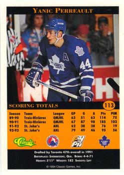 1994 Classic Pro Hockey Prospects #113 Yanic Perreault Back