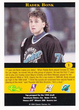 1994 Classic Pro Hockey Prospects #1 Radek Bonk Back