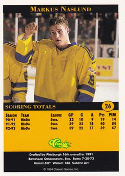 1994 Classic Pro Hockey Prospects #26 Markus Naslund Back