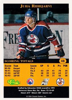 1994 Classic Pro Hockey Prospects #48 Juha Riihijarvi Back