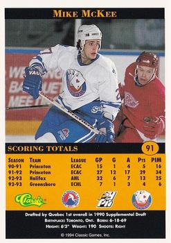 1994 Classic Pro Hockey Prospects #91 Mike McKee Back