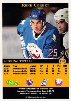 1994 Classic Pro Hockey Prospects #130 Rene Corbet Back