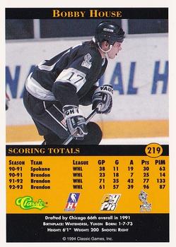 1994 Classic Pro Hockey Prospects #219 Bobby House Back