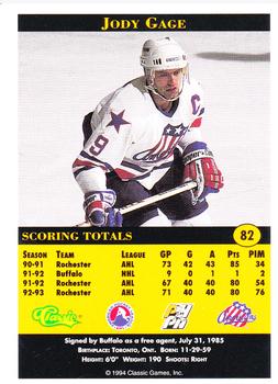 1994 Classic Pro Hockey Prospects #82 Jody Gage Back