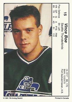 1990-91 7th Inning Sketch WHL #15 Vince Boe Back