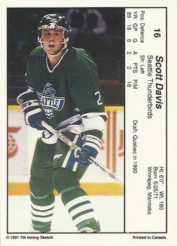 1990-91 7th Inning Sketch WHL #16 Scott Davis Back