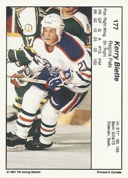 1990-91 7th Inning Sketch WHL #177 Kerry Biette Back
